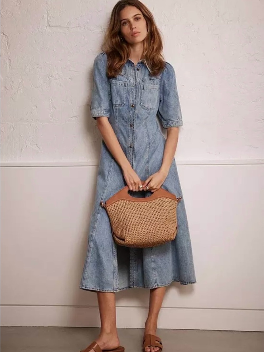 Mint Velvet Classic Button-Front Denim Maxi Dress - Light Blue